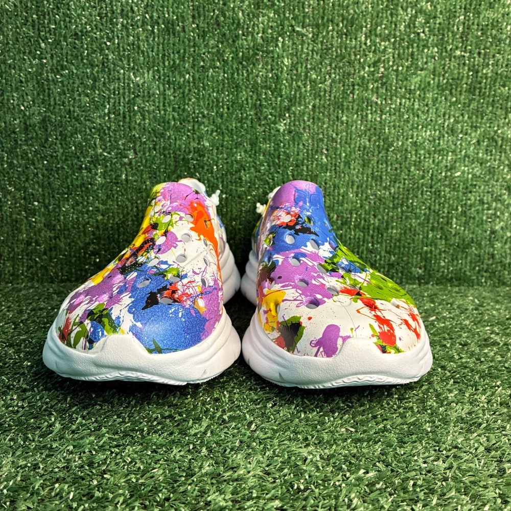 NEW KANE Revive Paint Splatter Perforated Active Recovery Shoes White Mens Sz 8 - Picture 2 of 9